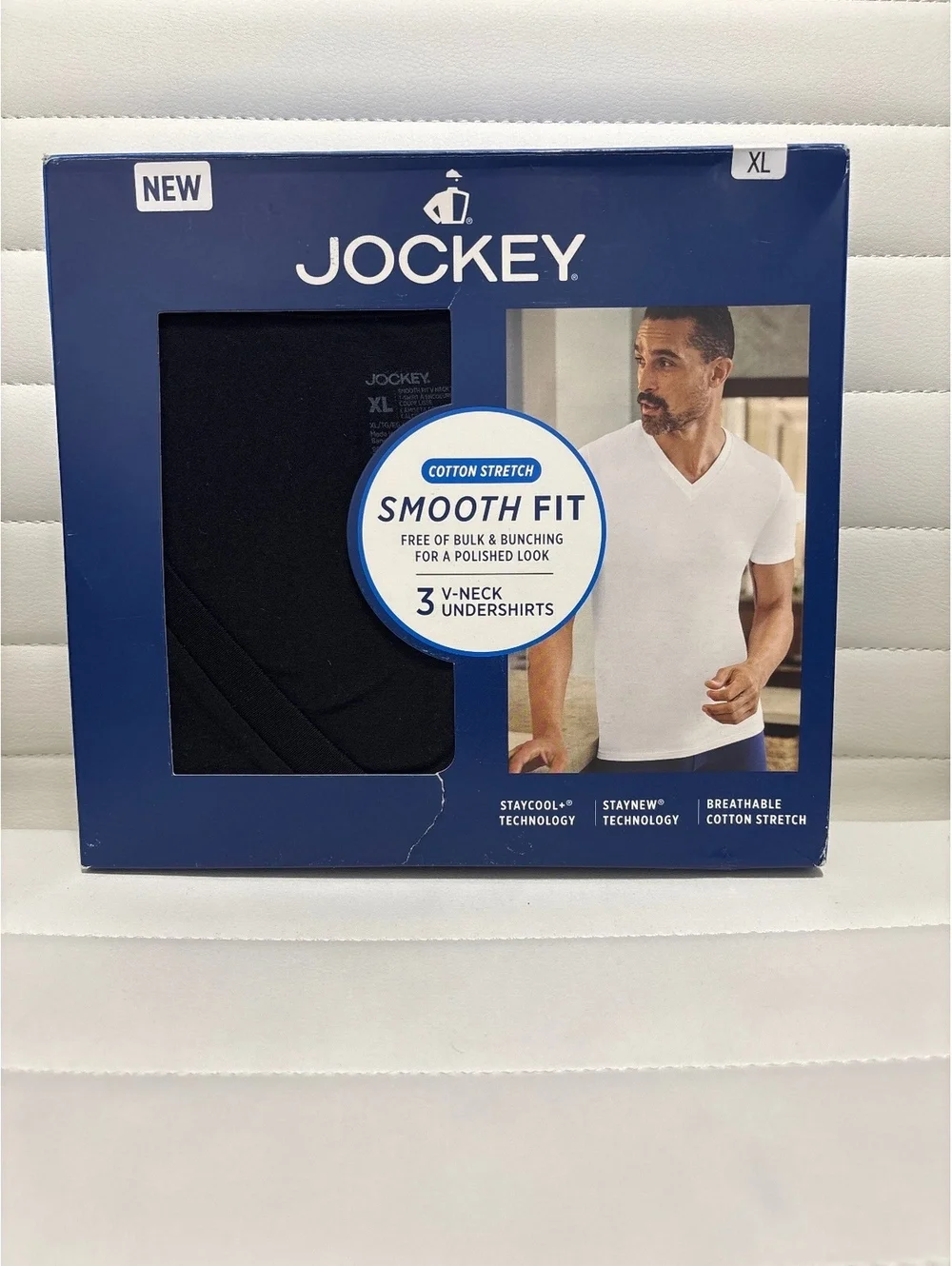 Jockey XL Men's 3-Pack V-Neck Undershirts Black Cotton Stretch Smooth Fit